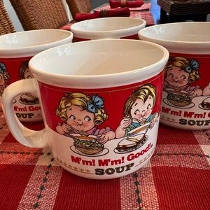 1989 Vintage Style Red and White Soup Mugs set of 4